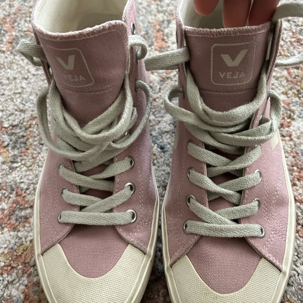 Veja Pink and White High-Top Sneakers